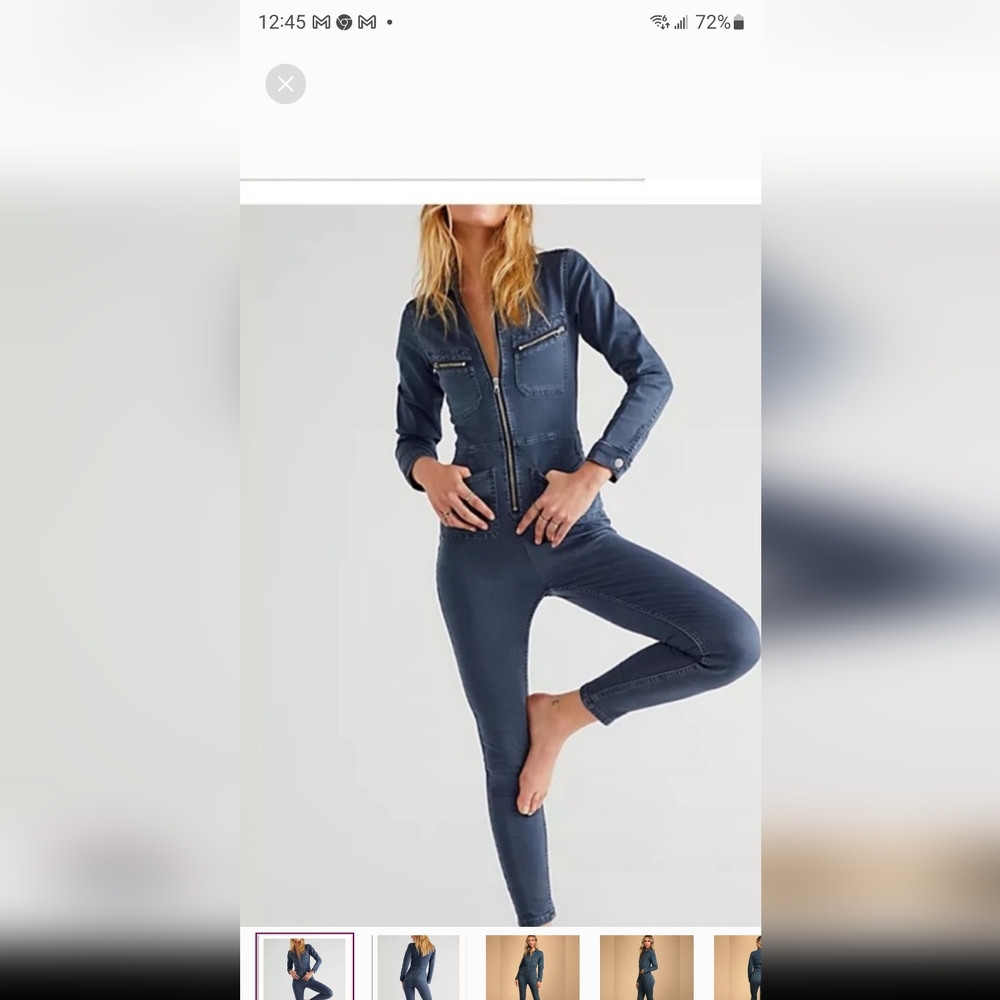 Free people   Lennox  skinny utility Womens Denim Boho Jumpsuit